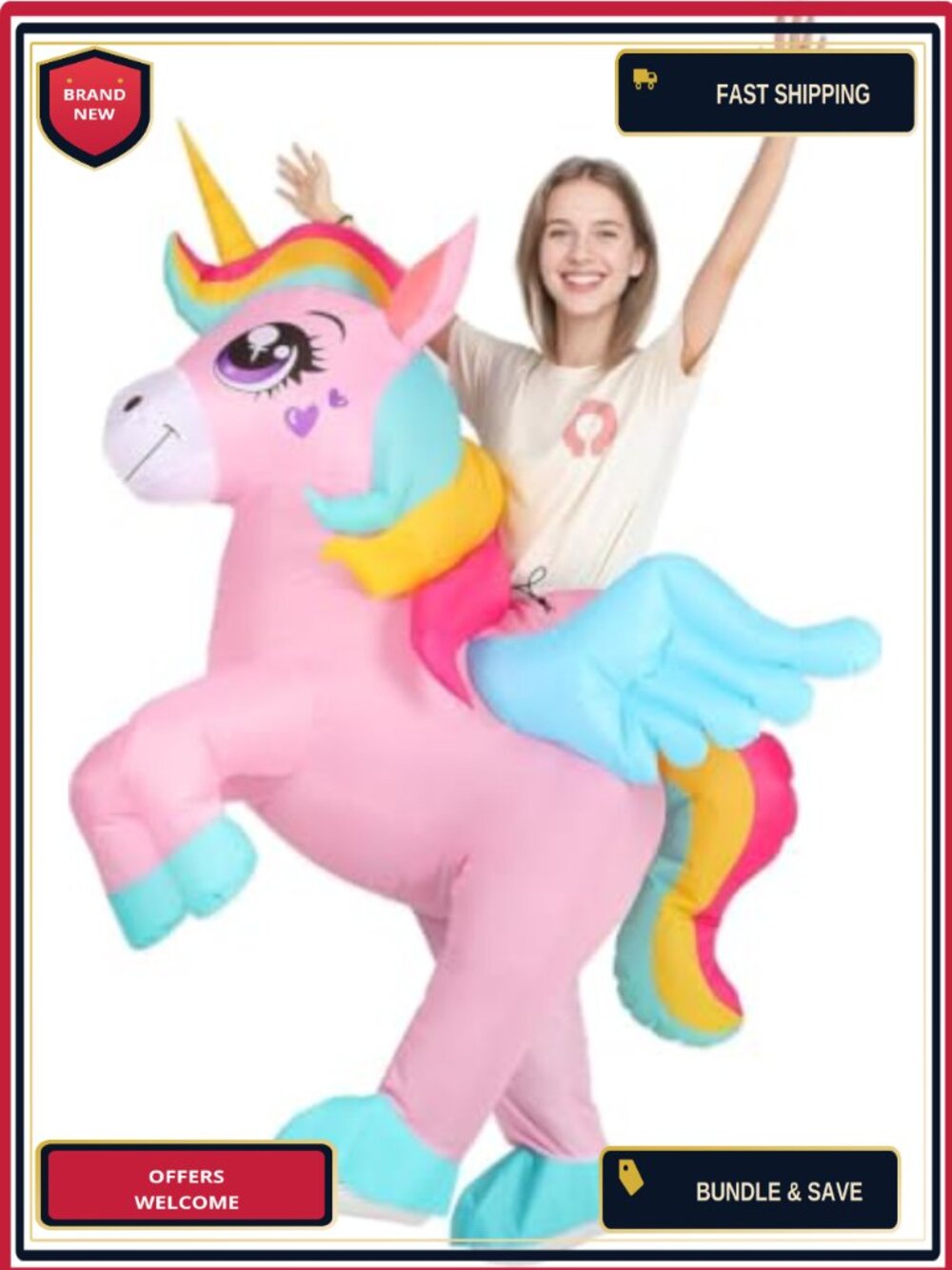 Adult Inflatable Unicorn Halloween Costume Ride-On Blow Up Fun